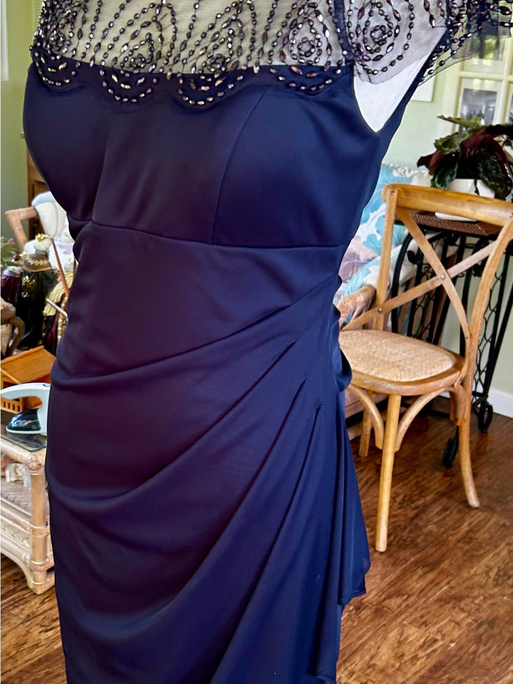 DJ Jaz Women’s Cocktail/Evening Dark Blue Laced Beaded Dress Size 6 - Picture 2 of 8